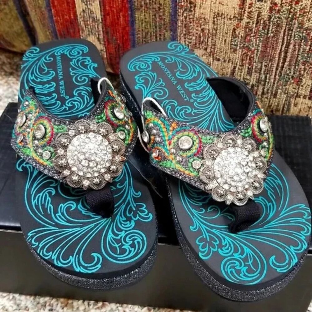 Montana West Flip Flops Western Paisley Wedge Sandals Women's Size 9 NEW Shoes